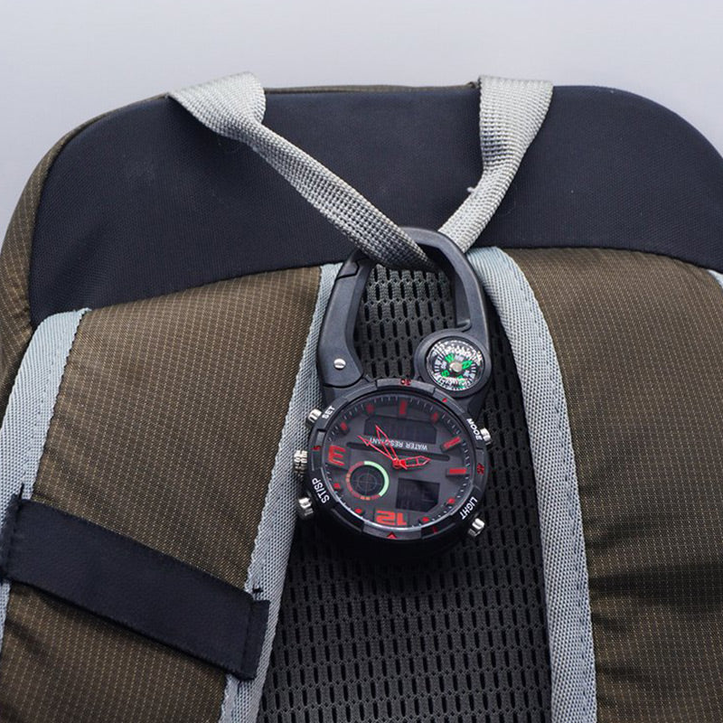 Ronde scherm buiten karabijnhaak horloge met kompas