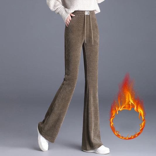 Dikke lange damesbroek met hoge taille en trekkoord