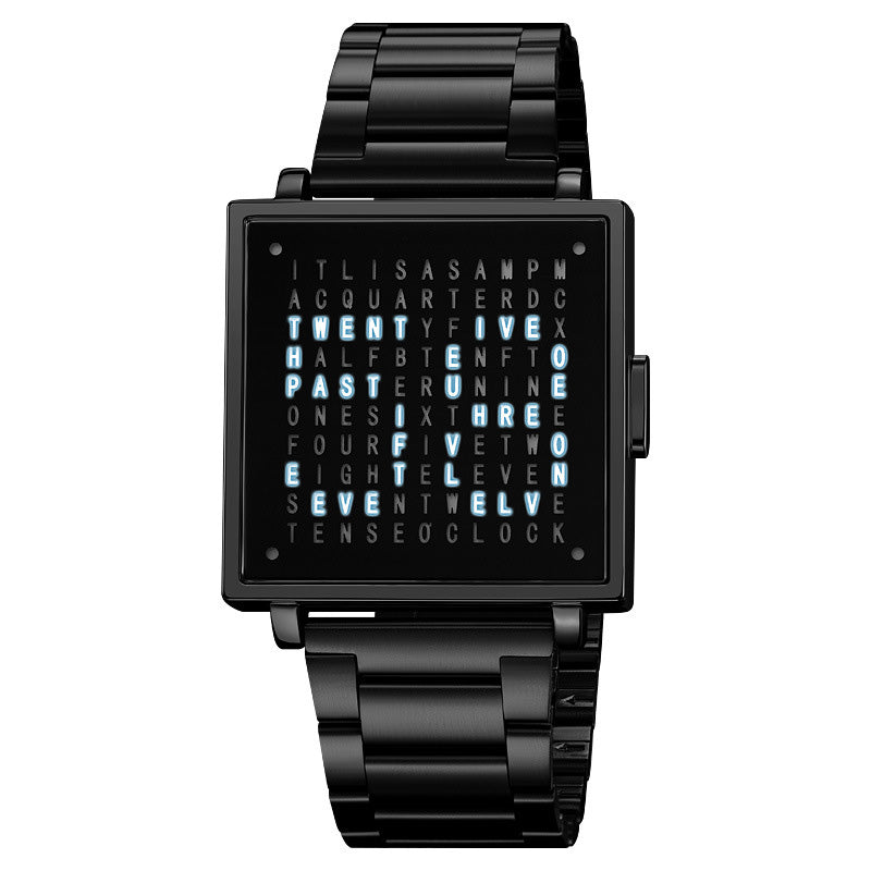 Waterdicht vierkant elektronisch herenhorloge met stalen band