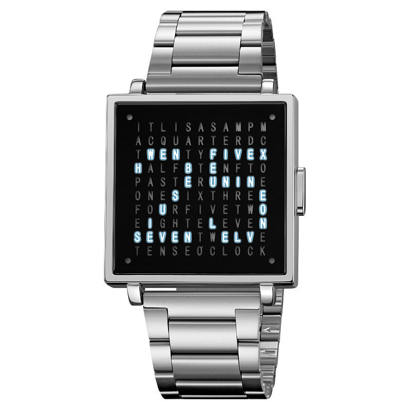 Waterdicht vierkant elektronisch herenhorloge met stalen band