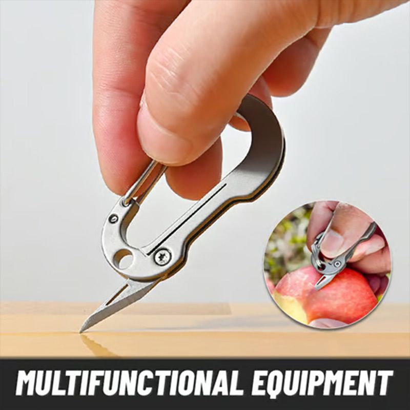 Multifunctionele titanium sleutelhanger-karabijnhaak met zakmes
