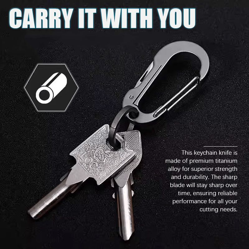 Multifunctionele titanium sleutelhanger-karabijnhaak met zakmes