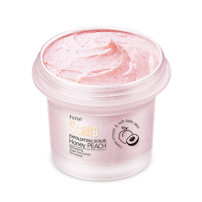 Perzikkleurige, verhelderende exfoliërende lichaamsscrub