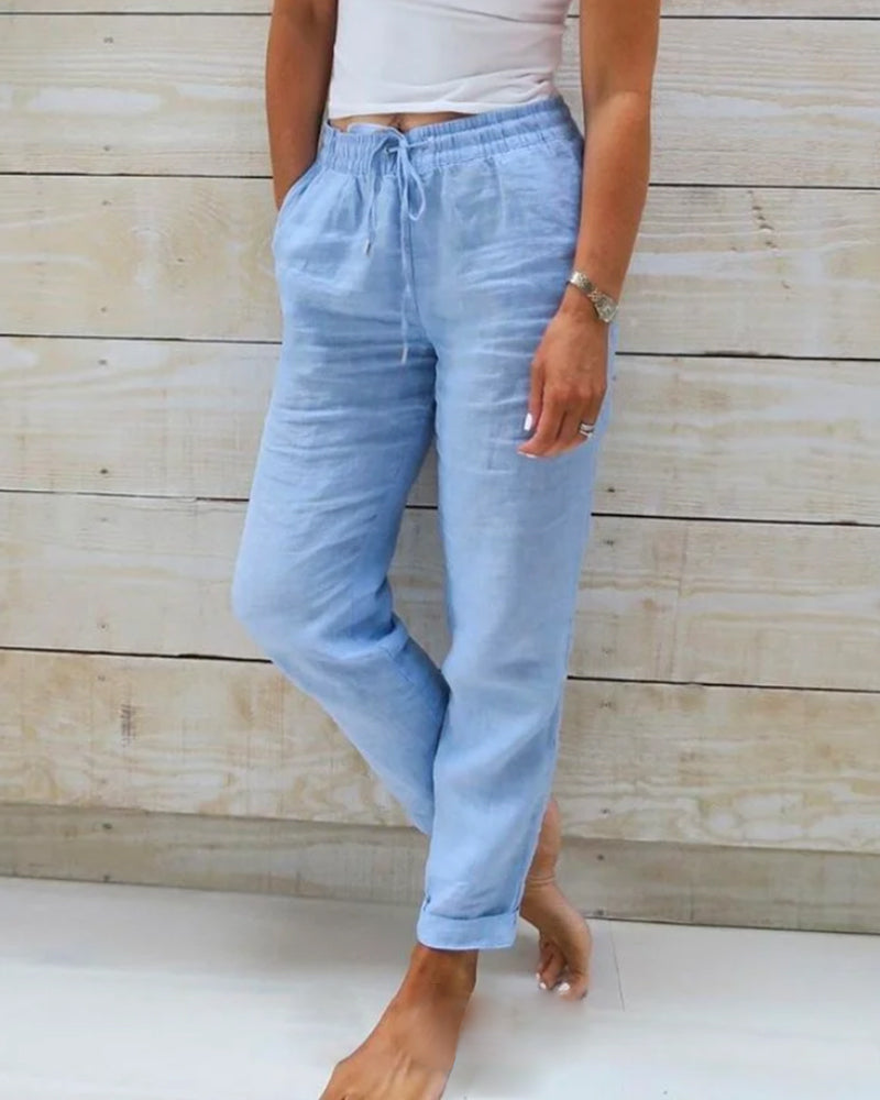 👖 NU 50% KORTING! 🌿 Damesbroek met elastische taille, katoen en linnen, wijde pijpen – ademend, lichtgewicht en comfortabele pasvorm ☀️