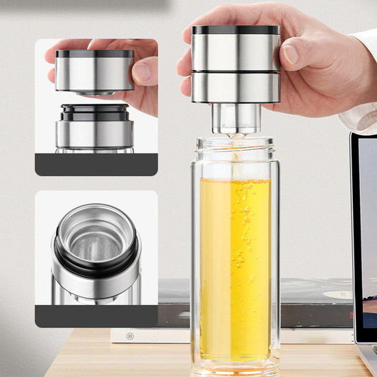 🔥Hot Sale 60%💧Dubbelwandige Borosilicaat draagbare theekop🚗 Uw thee verdient een VIP-ervaring onderweg!