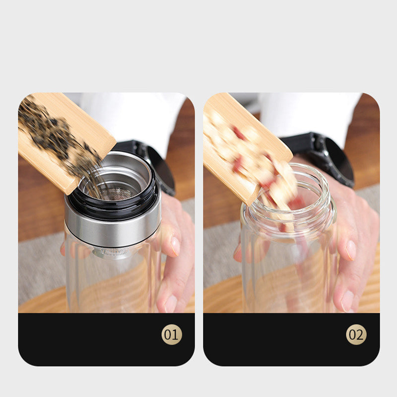 🔥Hot Sale 60%💧Dubbelwandige Borosilicaat draagbare theekop🚗 Uw thee verdient een VIP-ervaring onderweg!