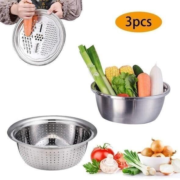 🥔🚫 BEPERKTE TIJD 50% KORTING! Stop met het vegen van rondslingerende schillen! Deze RVS raspkom vangt alles direct op, heeft 3 snijkoppen en een vingerbescherming – schoon aanrecht, blije kok.