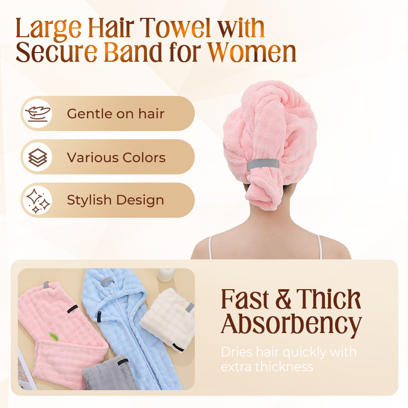 💖Uitverkoop 50% Korting💖Grote haarhanddoek met veilige band voor vrouwen💆‍♀️🛁