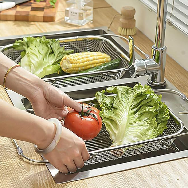 🥗 RVS Uitschuifbare Afdruipmand – Verstelbaar Vergiet voor Groenten, Fruit & Afwassen | Ruimtebesparend en Praktisch Keukenhulpmiddel ✨