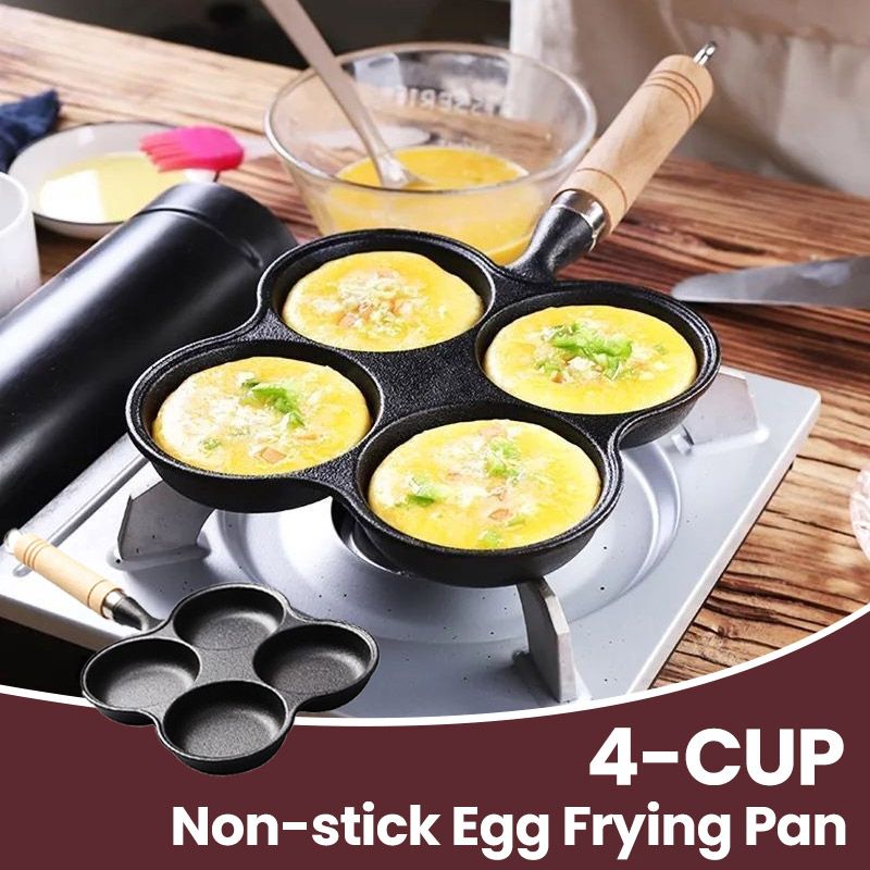 🍳 NU 50% KORTING! 🔥 Gietijzeren koekenpan voor eieren (4 kopjes) - Antiaanbaklaag en gelijkmatige verhitting, perfect voor ontbijtsandwiches of pannenkoeken 🥪✨