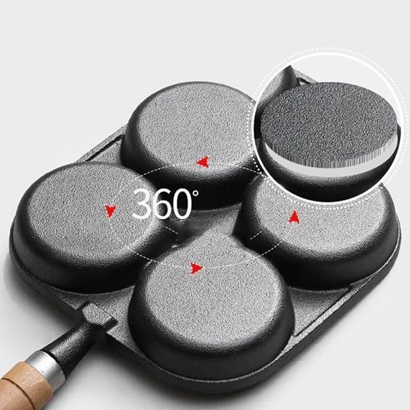 🍳 NU 50% KORTING! 🔥 Gietijzeren koekenpan voor eieren (4 kopjes) - Antiaanbaklaag en gelijkmatige verhitting, perfect voor ontbijtsandwiches of pannenkoeken 🥪✨