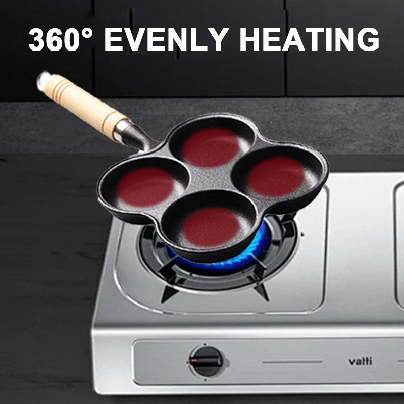 🍳 NU 50% KORTING! 🔥 Gietijzeren koekenpan voor eieren (4 kopjes) - Antiaanbaklaag en gelijkmatige verhitting, perfect voor ontbijtsandwiches of pannenkoeken 🥪✨