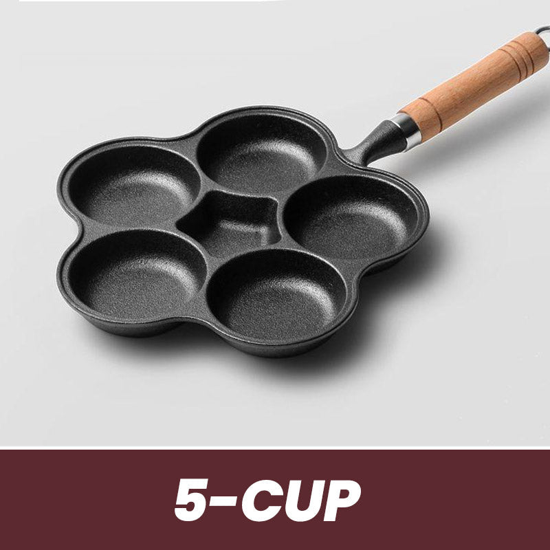 🍳 NU 50% KORTING! 🔥 Gietijzeren koekenpan voor eieren (4 kopjes) - Antiaanbaklaag en gelijkmatige verhitting, perfect voor ontbijtsandwiches of pannenkoeken 🥪✨
