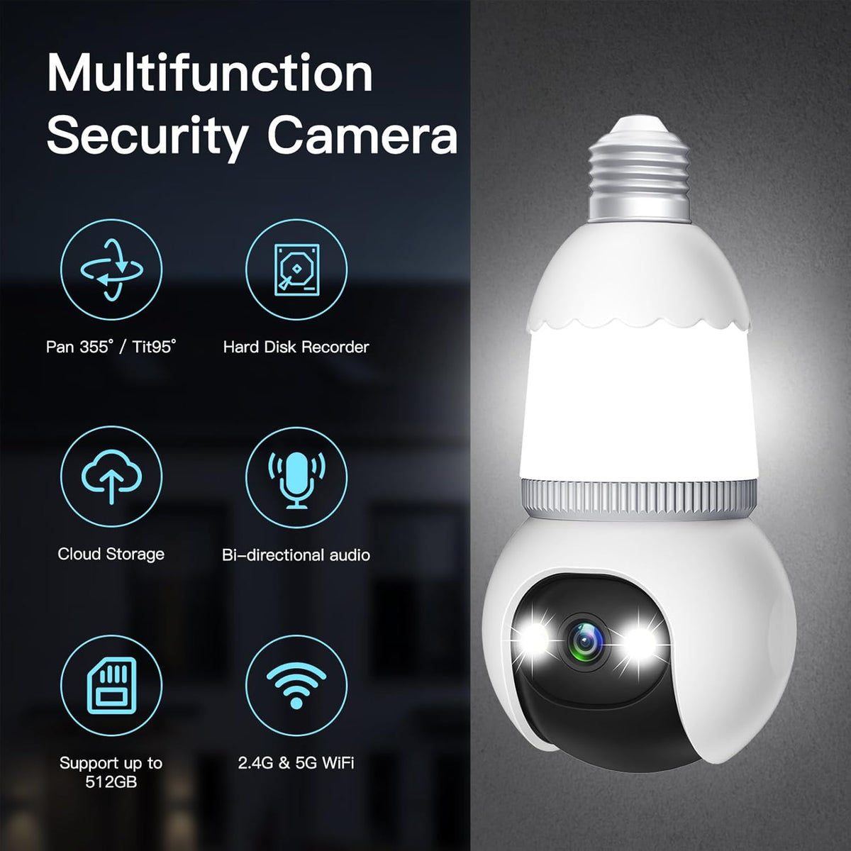🔥 Nieuwste Upgrade✨ 4MP Gloeilamp Beveiligingscamera 5G & 2.4GHz Draadloos Binnen/Buiten met Nachtzicht