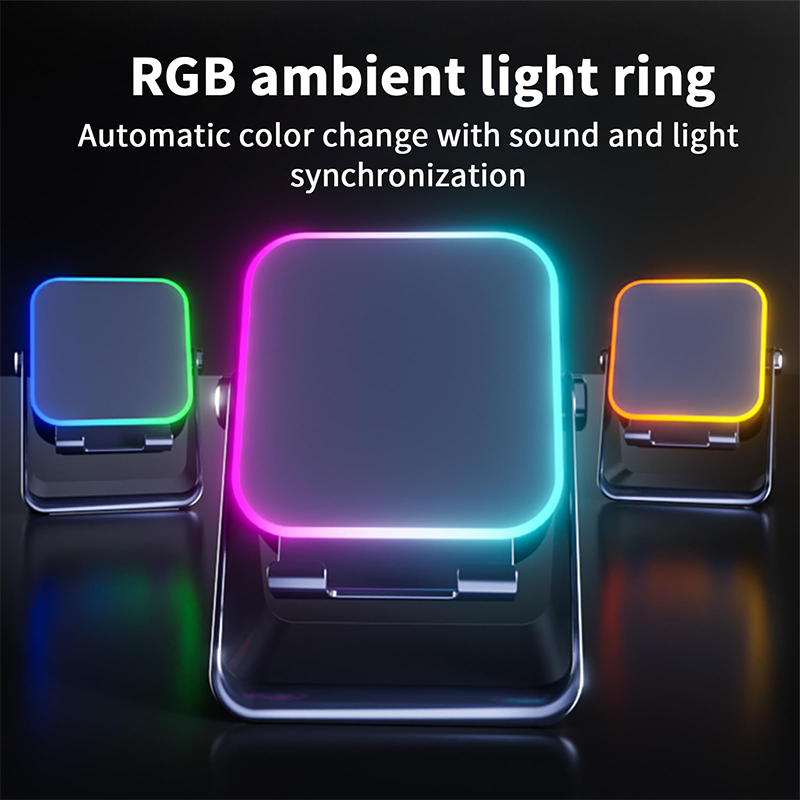 🔊📱 5-in-1 Draadloze Inductie Bluetooth-Luidspreker met Verstelbare Telefoonstandaard – Dubbele Connectiviteit, Dynamische Belichting & Lange Accu Duur（Perfect voor Multimedia Entertainment!）