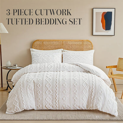 3-Piece Cutwork Tufted Bedding Set