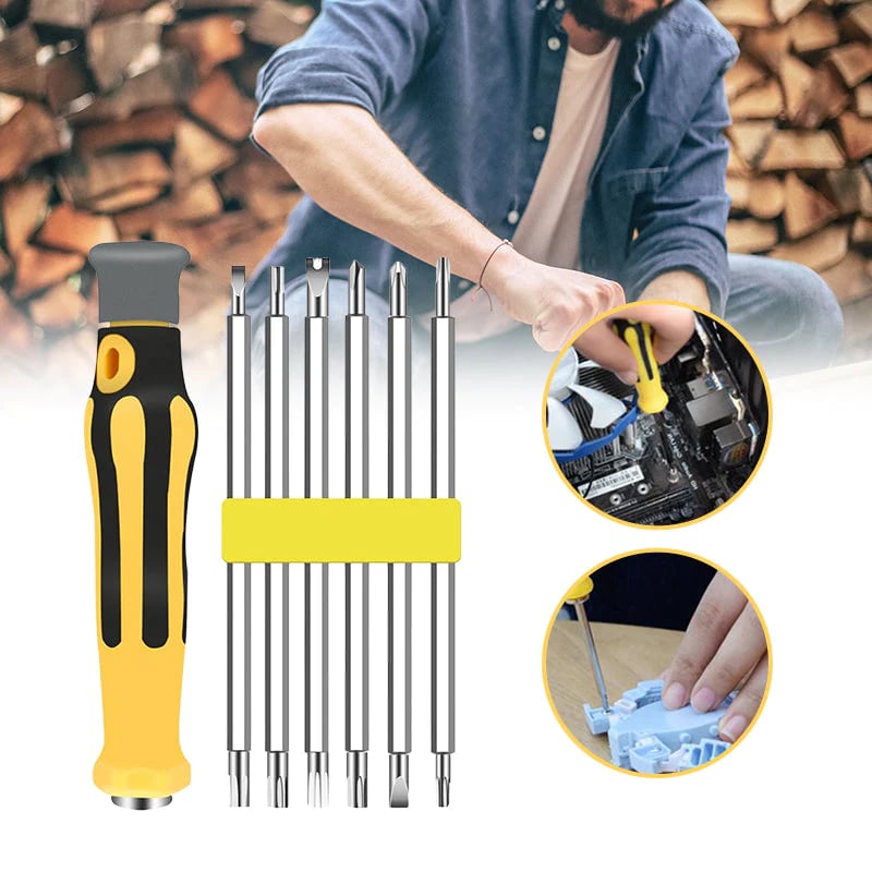 🖤Black Friday topper!50% KORTING✨ 6-in-1 Multifunctionele Schroevendraaierset – Hoogwaardig CR-V Staal & Magnetische Bits (Perfect voor Huishoudelijke Reparaties & Elektronica!)