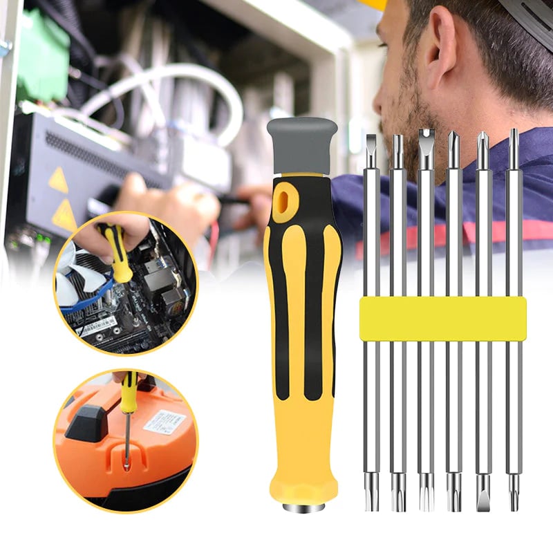 🖤Black Friday topper!50% KORTING✨ 6-in-1 Multifunctionele Schroevendraaierset – Hoogwaardig CR-V Staal & Magnetische Bits (Perfect voor Huishoudelijke Reparaties & Elektronica!)