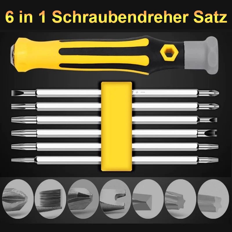 🖤Black Friday topper!50% KORTING✨ 6-in-1 Multifunctionele Schroevendraaierset – Hoogwaardig CR-V Staal & Magnetische Bits (Perfect voor Huishoudelijke Reparaties & Elektronica!)