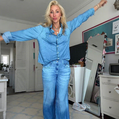 📢📢 50% KORTING!! ⏰ 2-delig pyjamas-set in imitatie-denim voor dames