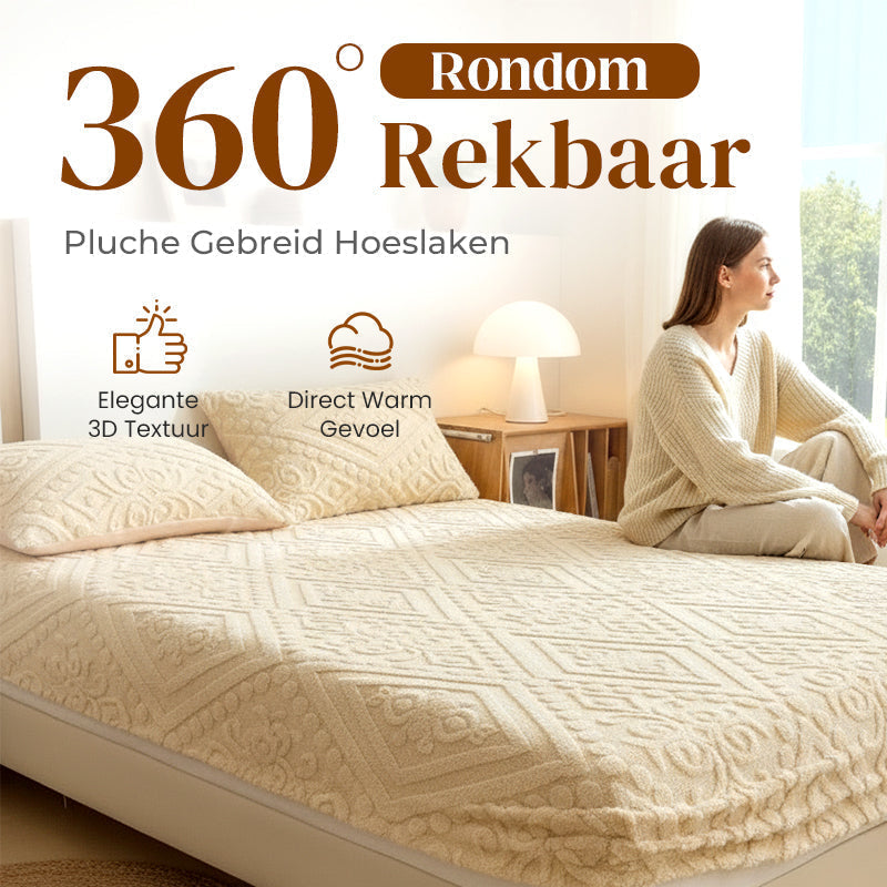 🛏️ Bespaar 50%! ✨ 360° Pluche Gebreid Hoeslaken – Rondom elastisch & heerlijk zacht ✨