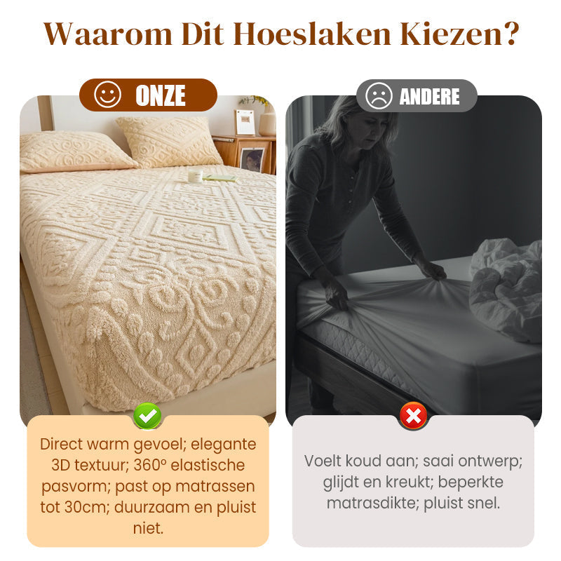 🛏️ Bespaar 50%! ✨ 360° Pluche Gebreid Hoeslaken – Rondom elastisch & heerlijk zacht ✨