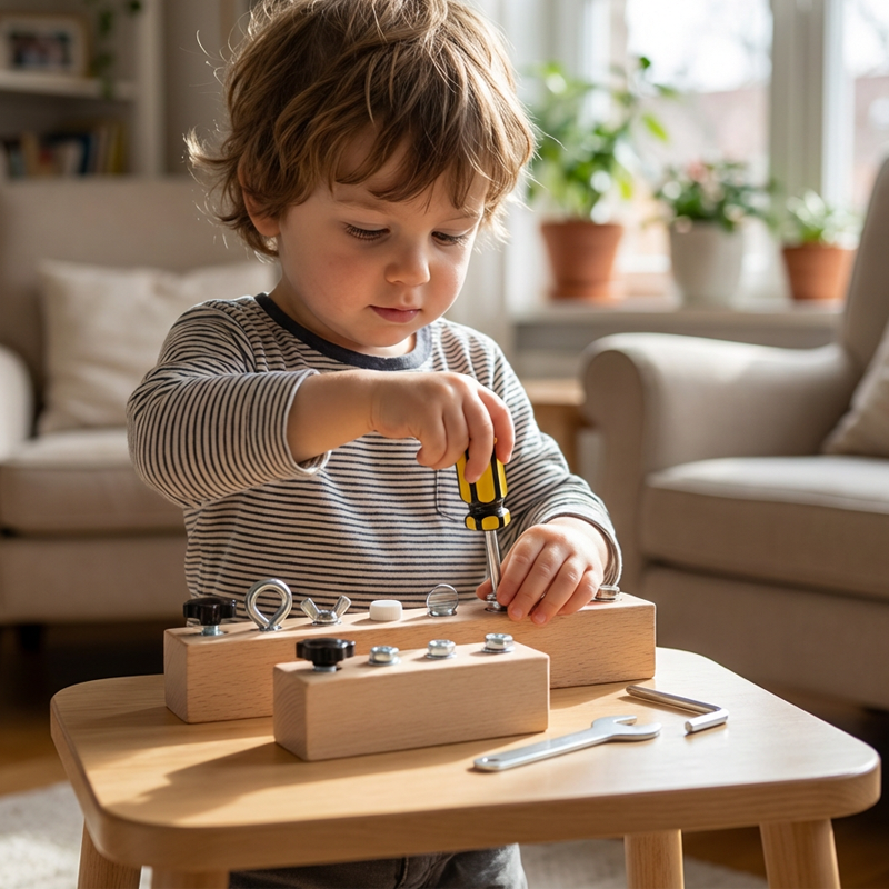 Houten Montessori Schroefbord met Schroevendraaier