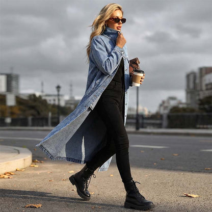 ⏰👖【Lang spijkerjasje】— Geknoopt voor een verfijnde look, open voor een stoere uitstraling — één kledingstuk voor de perfecte lente- en herfststijl!🤠💙✨