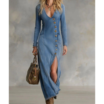 👗 50% KORTING! ✨ Maxi-jurk met lange mouwen en V-hals voor dames – Zachte stof, elegante en veelzijdige pasvorm 💃