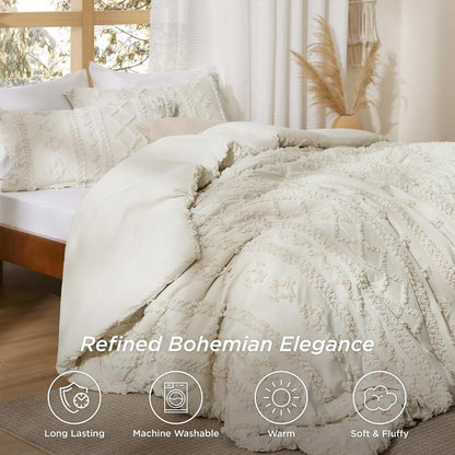 🌞Fris De Lente In Met 50% Korting!🛏️Gezellige 3-Delige Beddengoedset | Boho Jacquard Patroon | Ultra-Zacht & Machinewasbaar | Verfijnde Slaapkamerstijl