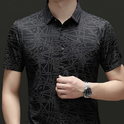Chique overhemd met korte mouwen en revers voor heren, met abstract geometrisch patroon