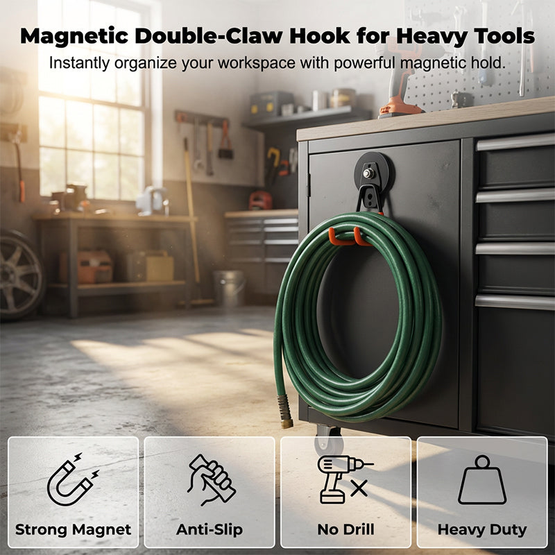 📢📢50% KORTING!! ⏰ Krachtige Dubbele Magnetische Haak – Krasbestendige Rubberen Coating, Draagkracht tot 26 kg, Voor Werkplaats, Garage & Keuken 🏗️