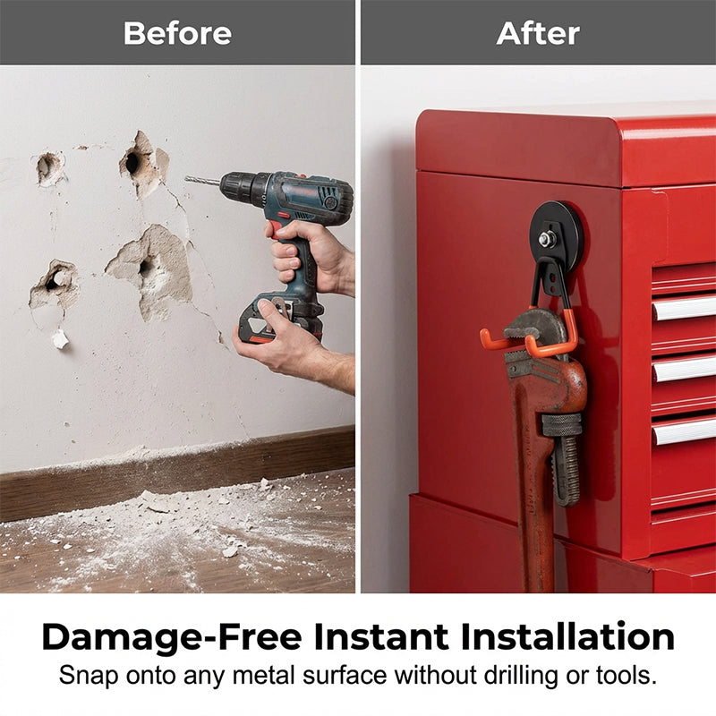 📢📢50% KORTING!! ⏰ Krachtige Dubbele Magnetische Haak – Krasbestendige Rubberen Coating, Draagkracht tot 26 kg, Voor Werkplaats, Garage & Keuken 🏗️
