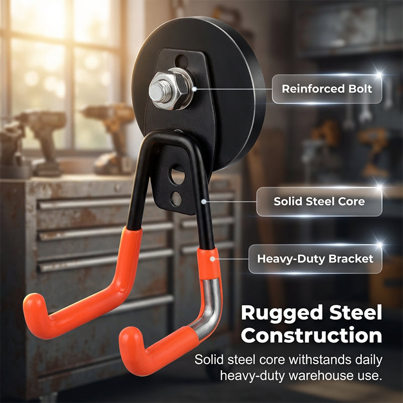 📢📢50% KORTING!! ⏰ Krachtige Dubbele Magnetische Haak – Krasbestendige Rubberen Coating, Draagkracht tot 26 kg, Voor Werkplaats, Garage & Keuken 🏗️