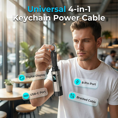 🔌📟 4-in-1 keychain oplaadkabel | Digitaal display, tot 65W+27W | Gevlochten nylon, zinkring | <0,5 m, 4 kleuren | 1/3/5 stuks | 50% KORTING!