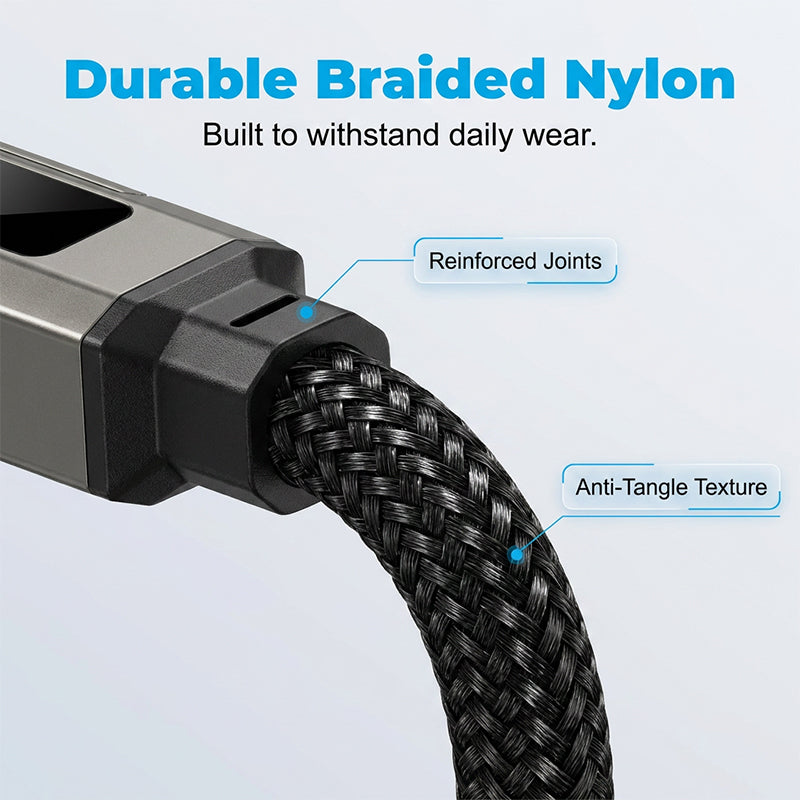🔌📟 4-in-1 keychain oplaadkabel | Digitaal display, tot 65W+27W | Gevlochten nylon, zinkring | <0,5 m, 4 kleuren | 1/3/5 stuks | 50% KORTING!