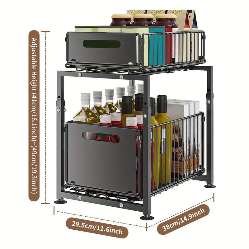 🥫🏠 50% KORTING! Van keuken tot badkamer: deze dubbellaagse stalen schap schuift je rommel naar je toe en zware flessen vallen nooit meer om. Zonder montage, in 1 minuut klaar!