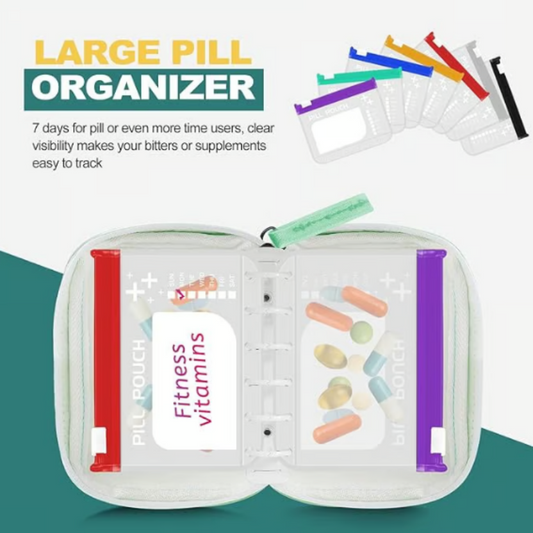 💊👜 50% KORTING! Ziet eruit als een chique portemonnee, maar bewaart je pillen waterdicht en BPA-vrij. 7 zakjes voor de hele week, TSA-vriendelijk, en niemand die het ziet.
