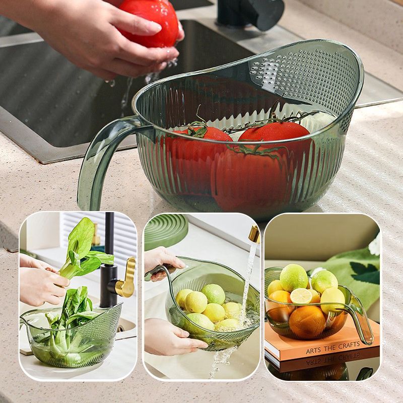 🍇🚫 50% KORTING! Stop met het morsen van water over je aanrecht! Deze multifunctionele zeefschaal met slim handvat spoelt je groenten en fruit, giet pasta af, en serveert je salade – allemaal met één hand. Jouw aanrecht blijft eindelijk droog!