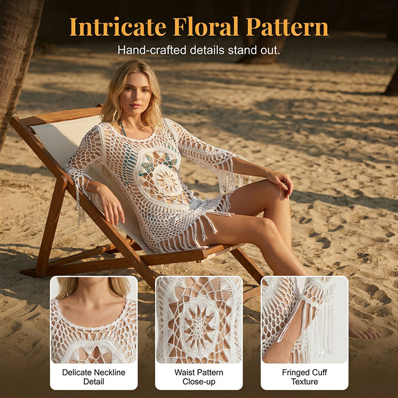 👙 NU 50% KORTING! 🌊 Boheemse gehaakte strandcover-up met kwastjes – Luchtig, soepel vallend & boho-chic – perfect voor aan het zwembad, op het strand of op zomervakantie – met verstelbare pasvorm 🧶