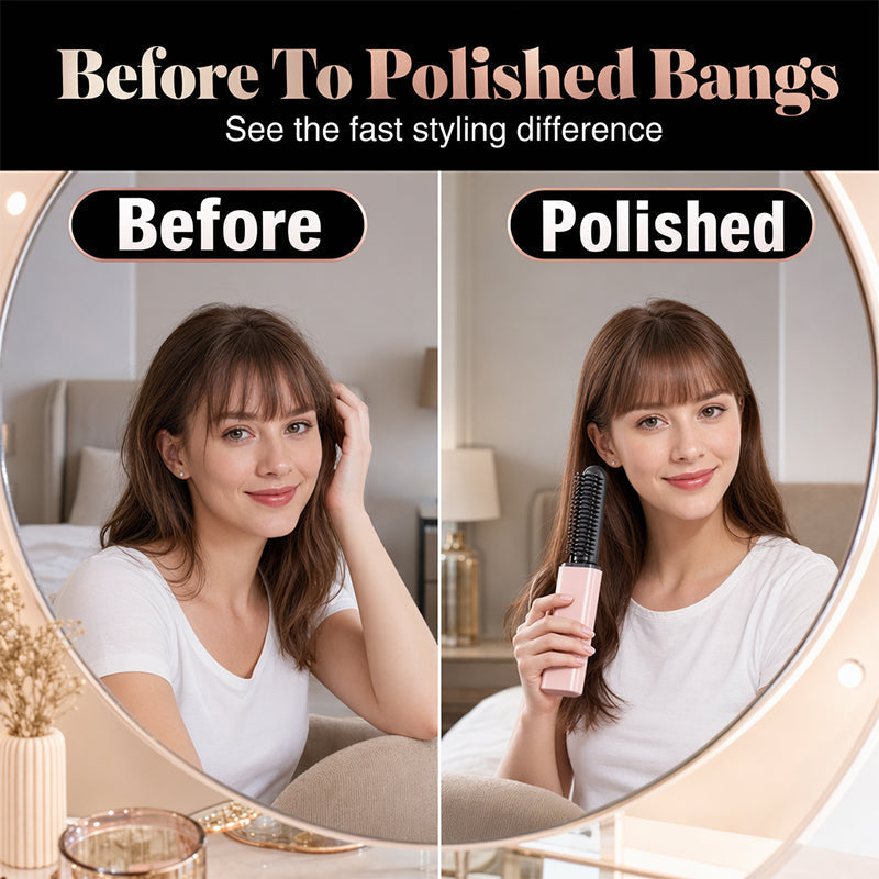 🔥 Draadloze Verwarmde Ponyschaar | Snel Gladmaken | Zachte Warmte, Geen Hitteschade | Compact & Draagbaar | Roségoud/Parelwit | Must-Have voor Drukke Ochtenden 💇‍♀️