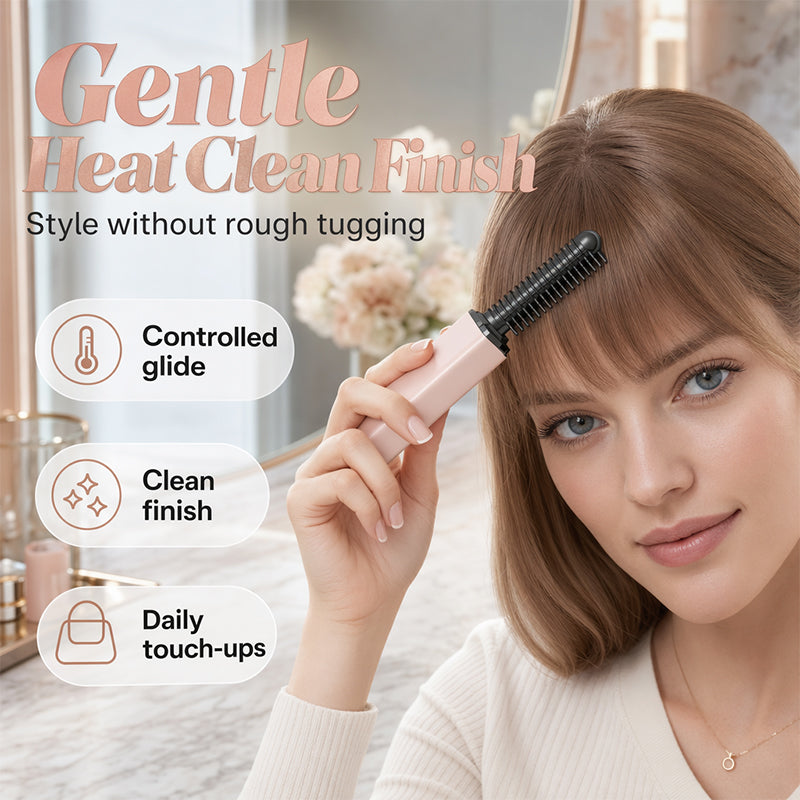 🔥 Draadloze Verwarmde Ponyschaar | Snel Gladmaken | Zachte Warmte, Geen Hitteschade | Compact & Draagbaar | Roségoud/Parelwit | Must-Have voor Drukke Ochtenden 💇‍♀️