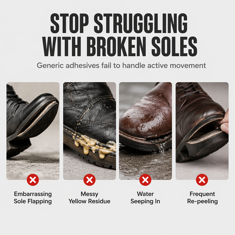 👞🚫 50% KORTING! Stop met het weggooien van dure schoenen! Deze industriële lijm plakt zolen er in 45 seconden weer aan – flexibel, waterproof, en het overleeft elke storm- en dansvloer.