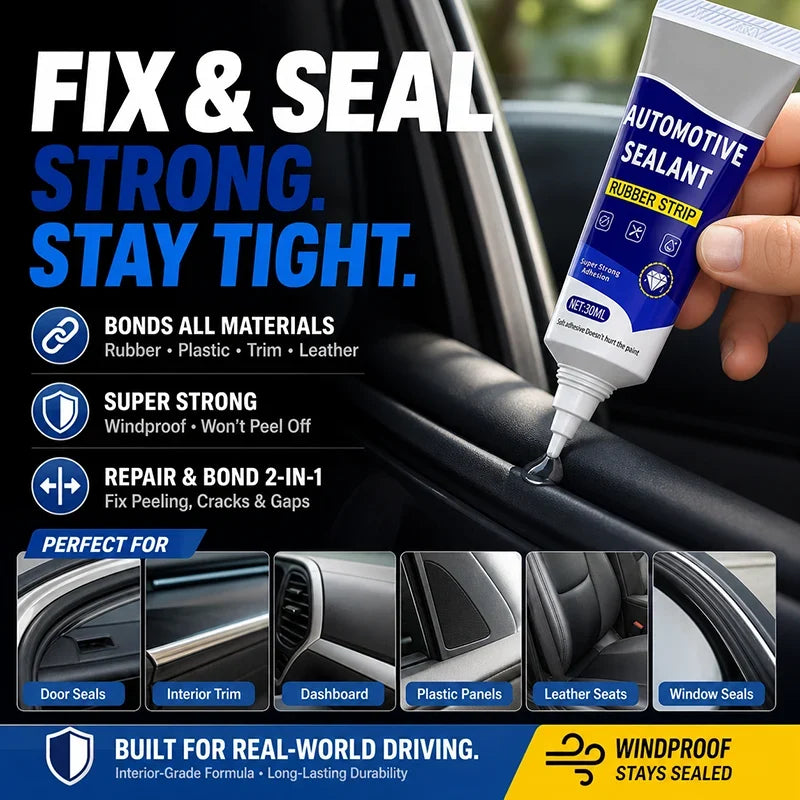 🚗NU 50% KORTING! Auto Deur Rubber Afdichtingslijm – 2-in-1 Afdichten & Hechten Automotive Reparatielijm, Herstelt Rubber Strip Gaten, Scheuren & Los Trim voor Auto Interieur Onderdelen