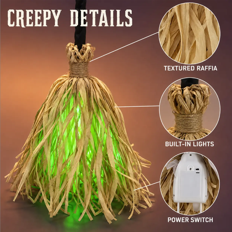 📢📢50% KORTING!!⏰🧙 Halloween Animatie Heksenbezem Decoratie met Lichten en Geluid