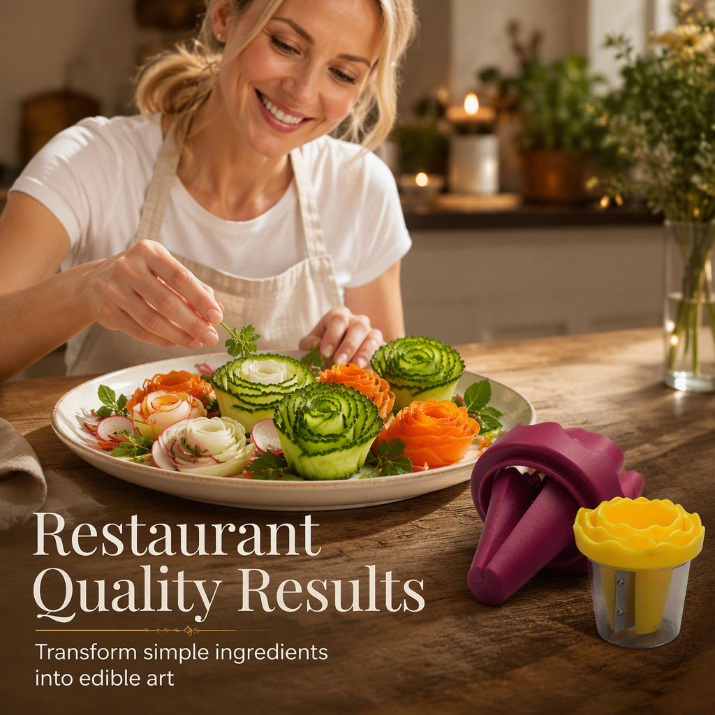 🥕✨ Handmatige groentespiralizer en -kruller voor het maken van rozenbloemen – Verander wortels in 60 seconden in rozen zoals in een restaurant! 🌹🍽️