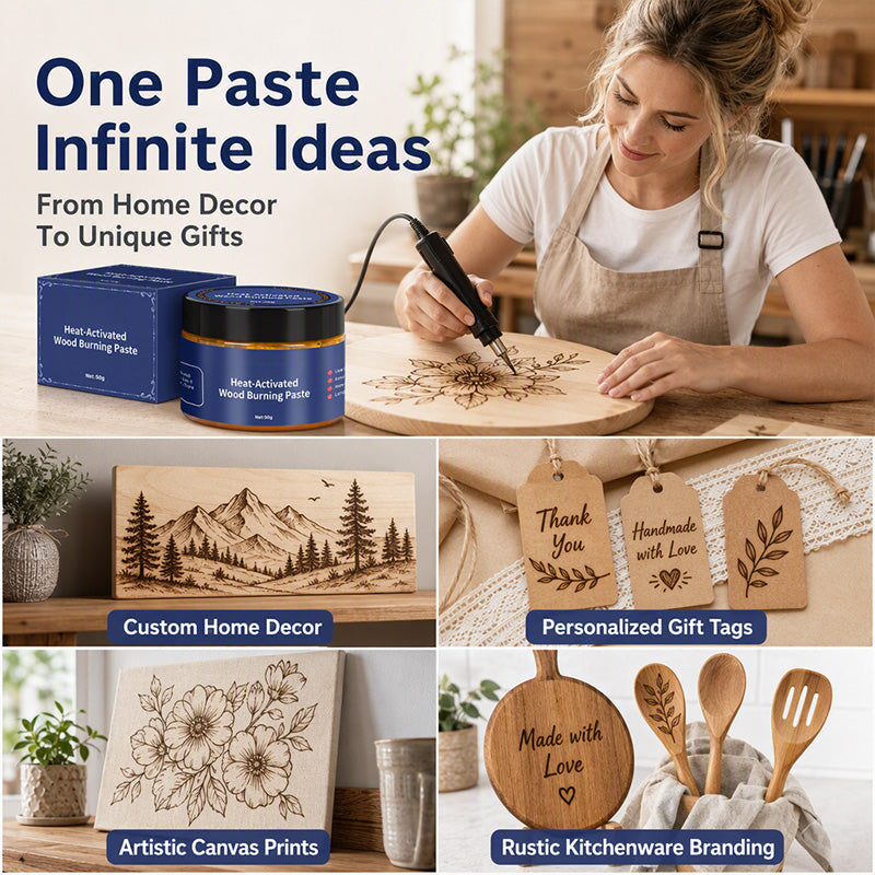 🔥🎨 50% KORTING! Brand hout als een pro zonder brander – deze hittegeactiveerde pasta tovert elke sjabloon om in een diep, blijvend brandpatroon. Met hete lucht, geen gedoe!