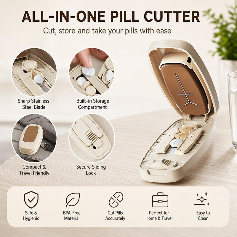 💊✨ NU 50% KORTING! Draagbare Pillensnijder met Opbergdoosje – Eenvoudig & Nauwkeurig Splitsen | Compact voor Thuis & Onderweg