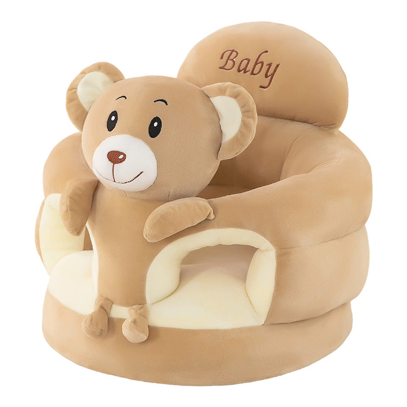 🐻 Cartoon-babystoel – Anti-wegrolstoeltje voor baby’s met stevige rugleuning, zacht pluche vloerstoeltje voor peuters