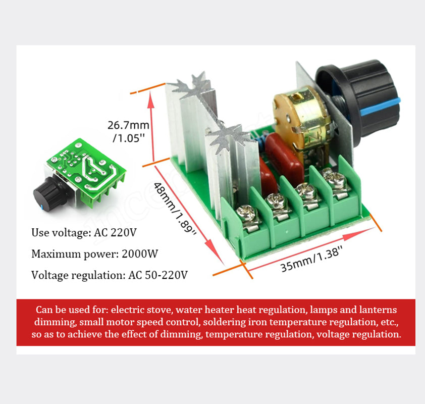 ❄️Zomerfresh 50% Korting!⚡2000W AC-Spanningsregelaarmodule – draaiknop-vermogensregelaar voor compatibele resistieve belastingen en borstelmotoren